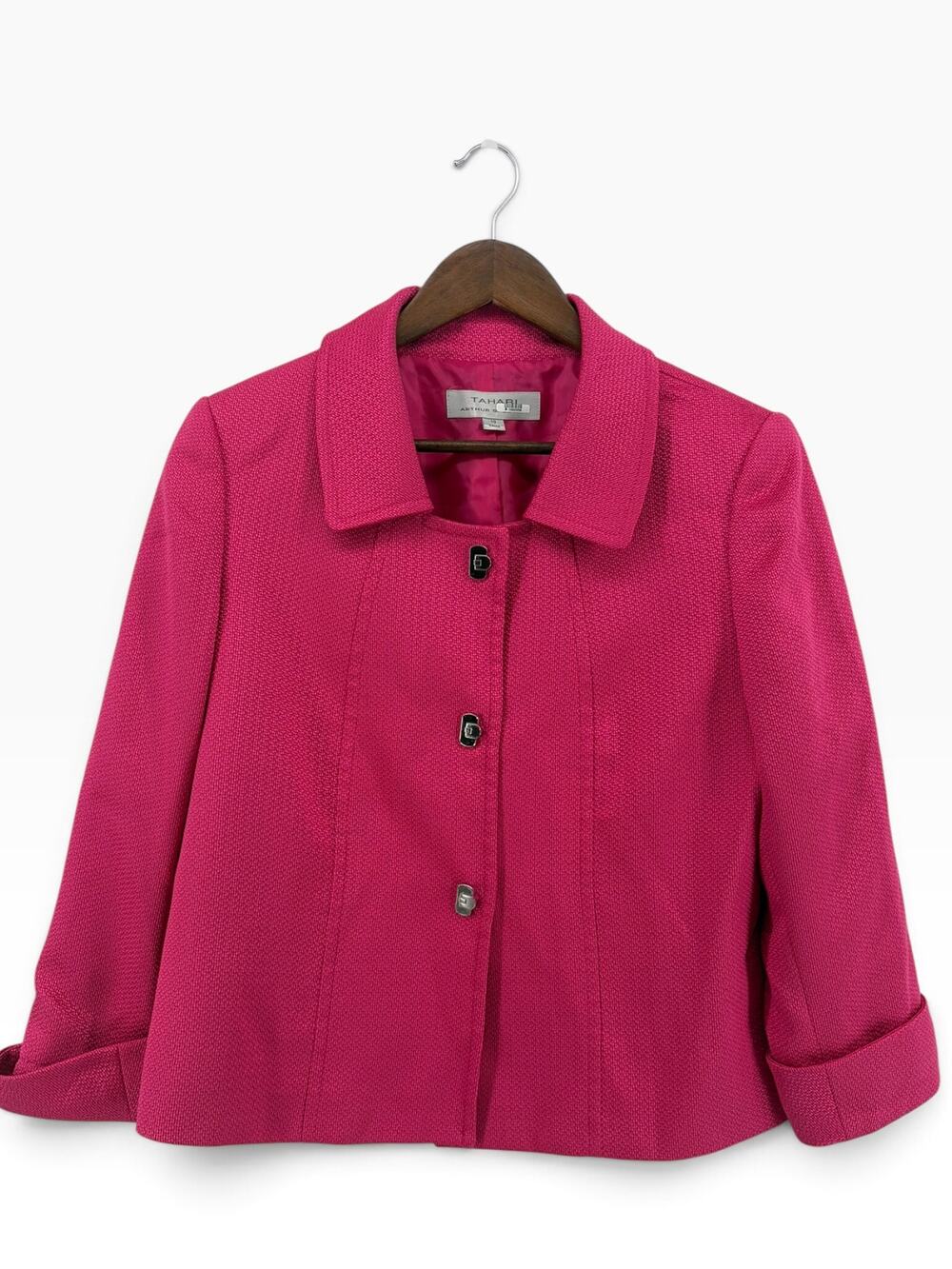 TAHARI Arthur S. Levine Women’s Size 10 Hot Pink Fitted Blazer 3 Button Jacket